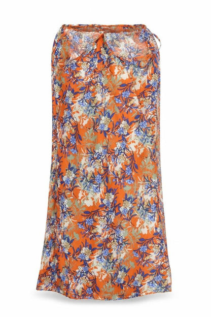Front view of ASOS women’s orange floral fit & flare, size UK 12