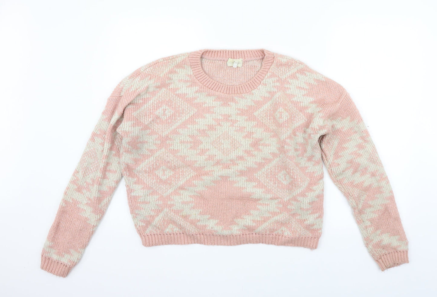 New Look Womens Pink Geometric  Pullover Jumper Size 12