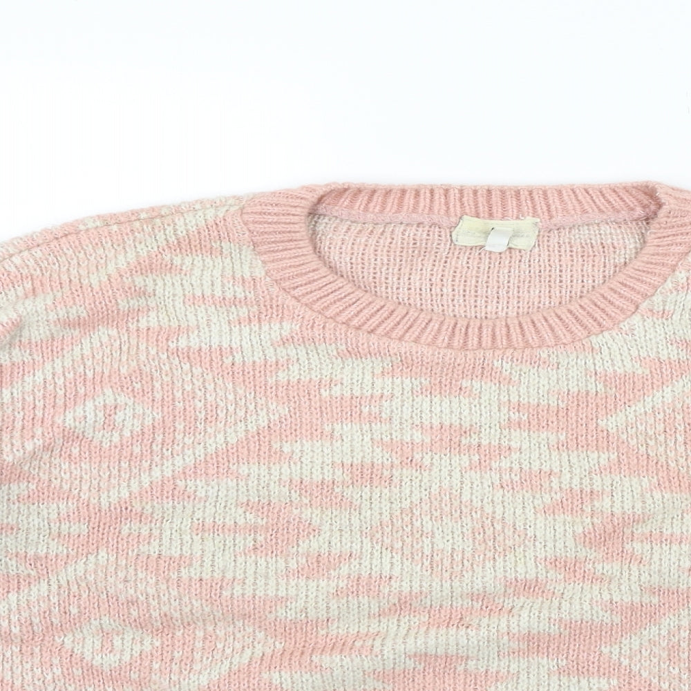 New Look Womens Pink Geometric  Pullover Jumper Size 12
