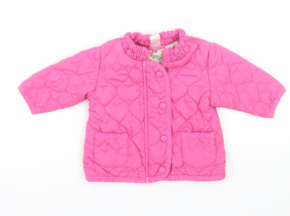 Additional front view of Next girls’ pink puffer jacket jacket, size 0-3, months