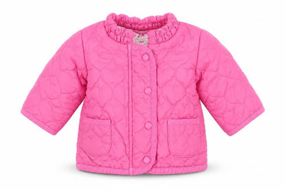 Front view of Next girls’ pink puffer jacket jacket, size 0-3, months