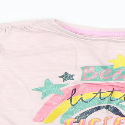 Close-up detail of Tu girls’ pink basic t-shirt, size 12-18, months