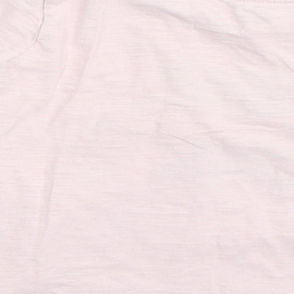 Brand and care label for Tu girls’ pink basic t-shirt, size 12-18, months