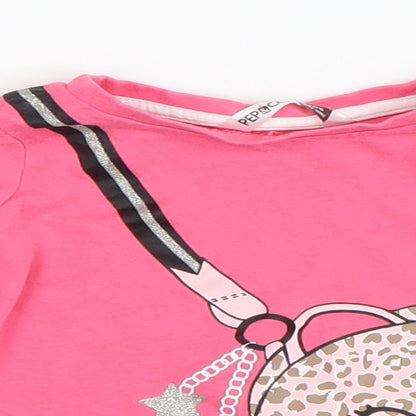 Close-up detail of Pep&Co girls’ pink basic t-shirt, size 9-12, months