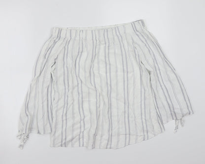 Additional front view of Papaya women’s white striped basic blouse, size S