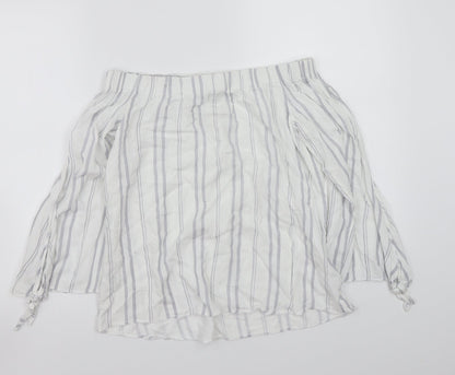 Back view of Papaya women’s white striped basic blouse, size S