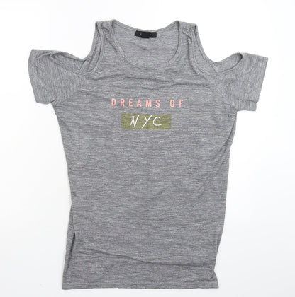 Front view of Atmosphere women’s grey striped basic t-shirt, size UK 12