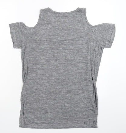 Back view of Atmosphere women’s grey striped basic t-shirt, size UK 12