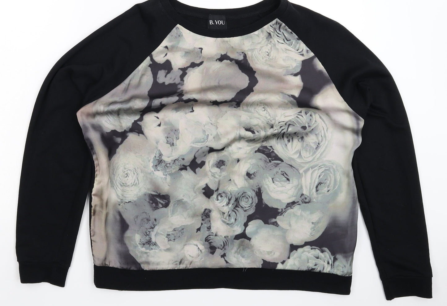 B You Womens Black Floral  Pullover Sweatshirt Size 14