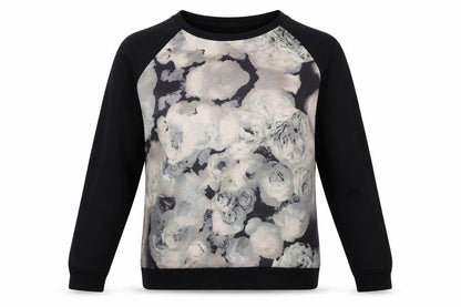 B You Womens Black Floral  Pullover Sweatshirt Size 14