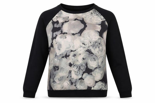 B You Womens Black Floral  Pullover Sweatshirt Size 14