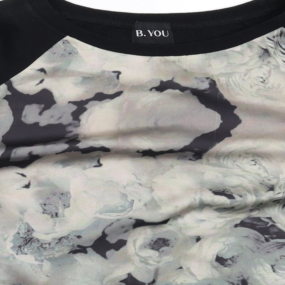 B You Womens Black Floral  Pullover Sweatshirt Size 14
