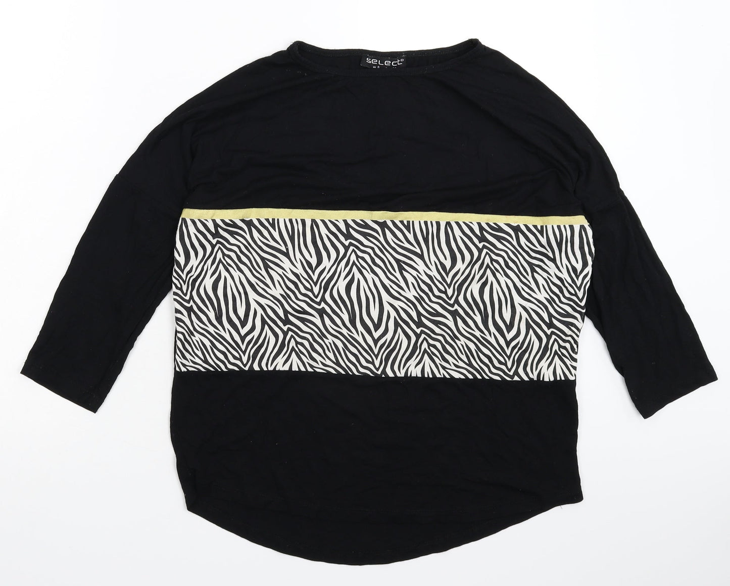 Select Womens Black Animal Print  Basic T-Shirt Size 8