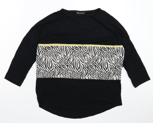 Select Womens Black Animal Print  Basic T-Shirt Size 8