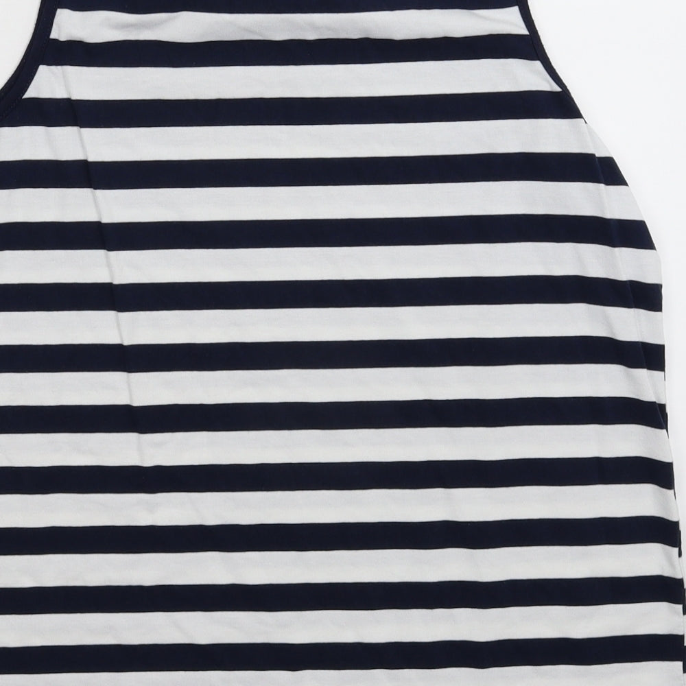 B You Womens Blue Striped  Basic Tank Size 14