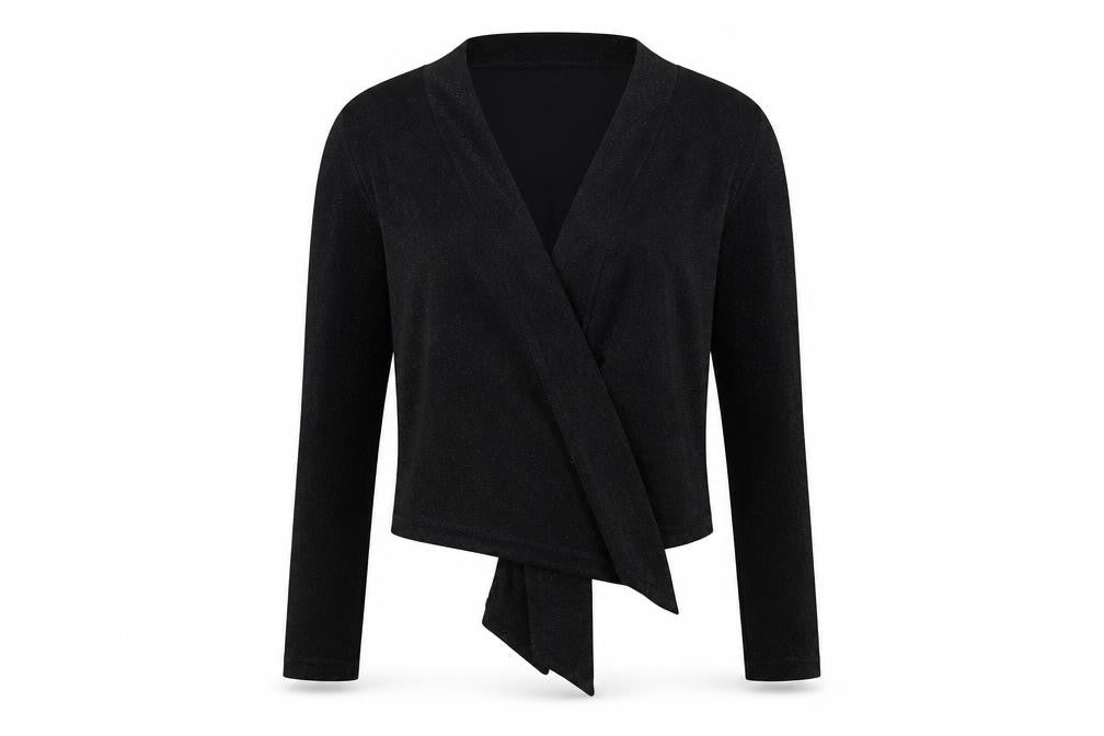 WOW Womens Black   Wrap Blouse Size 2XS