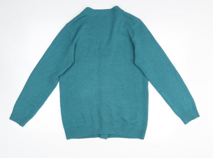 Back view of camart women’s blue cardigan jumper, size UK 8