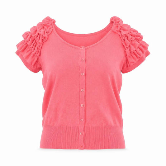 Front view of Papaya women’s pink cardigan jumper, size UK 14