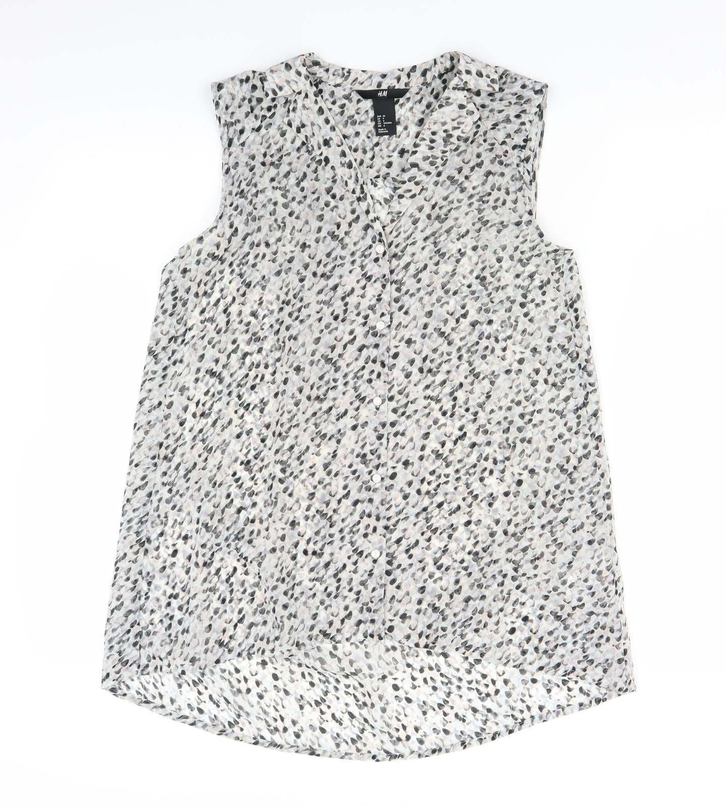 H&M Womens Grey Polka Dot  Basic Button-Up Size 8