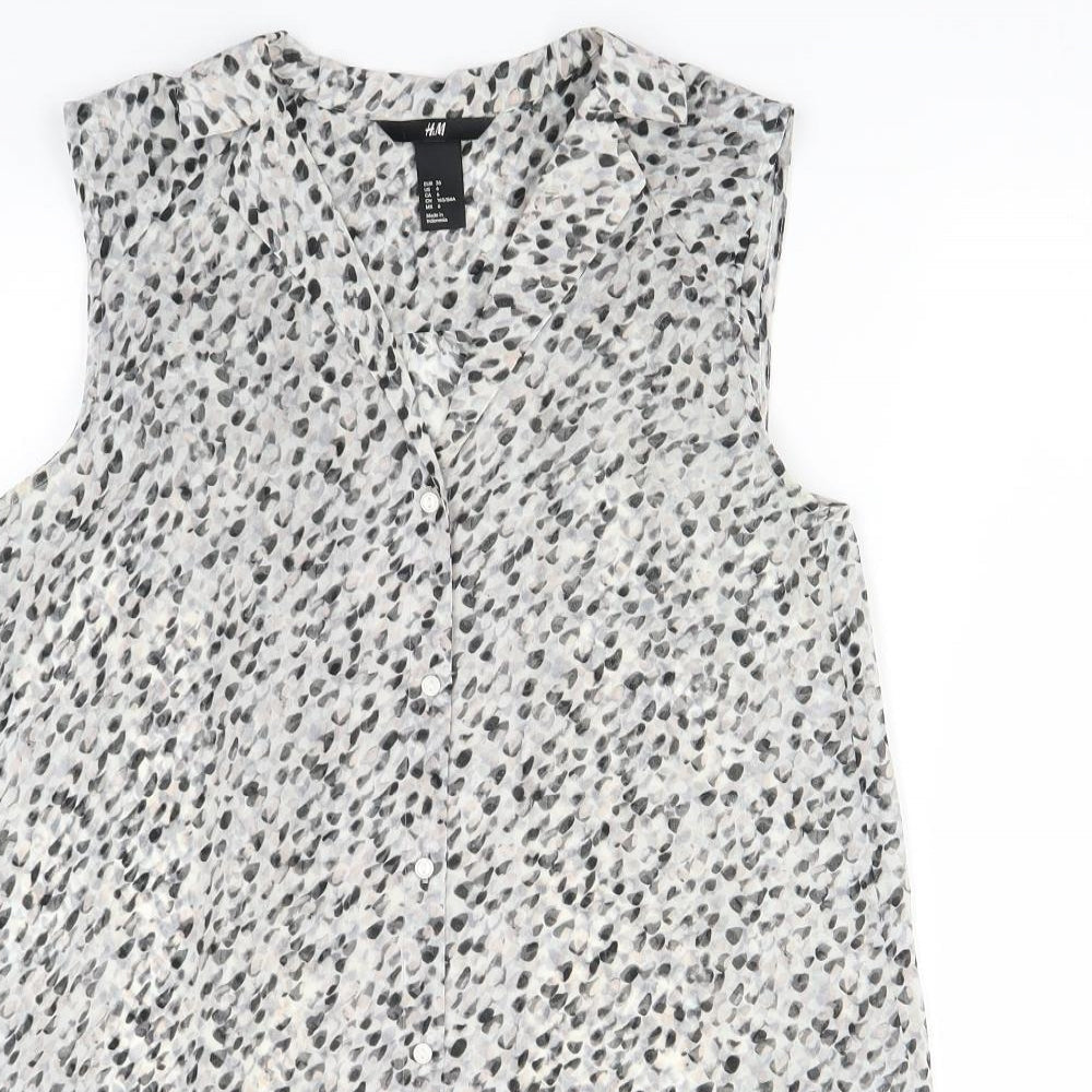 H&M Womens Grey Polka Dot  Basic Button-Up Size 8