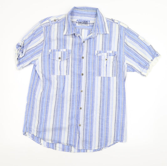 Lee Cooper Mens Blue Striped   Button-Up Size L