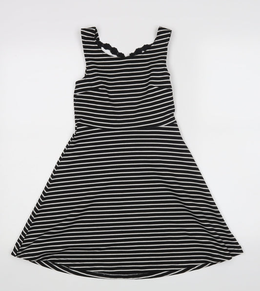 YD Girls Black Striped  A-Line  Size 8-9 Years