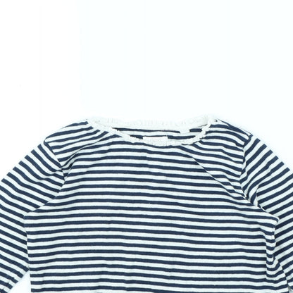 Close-up detail of Next girls’ blue striped basic t-shirt, size 7, years