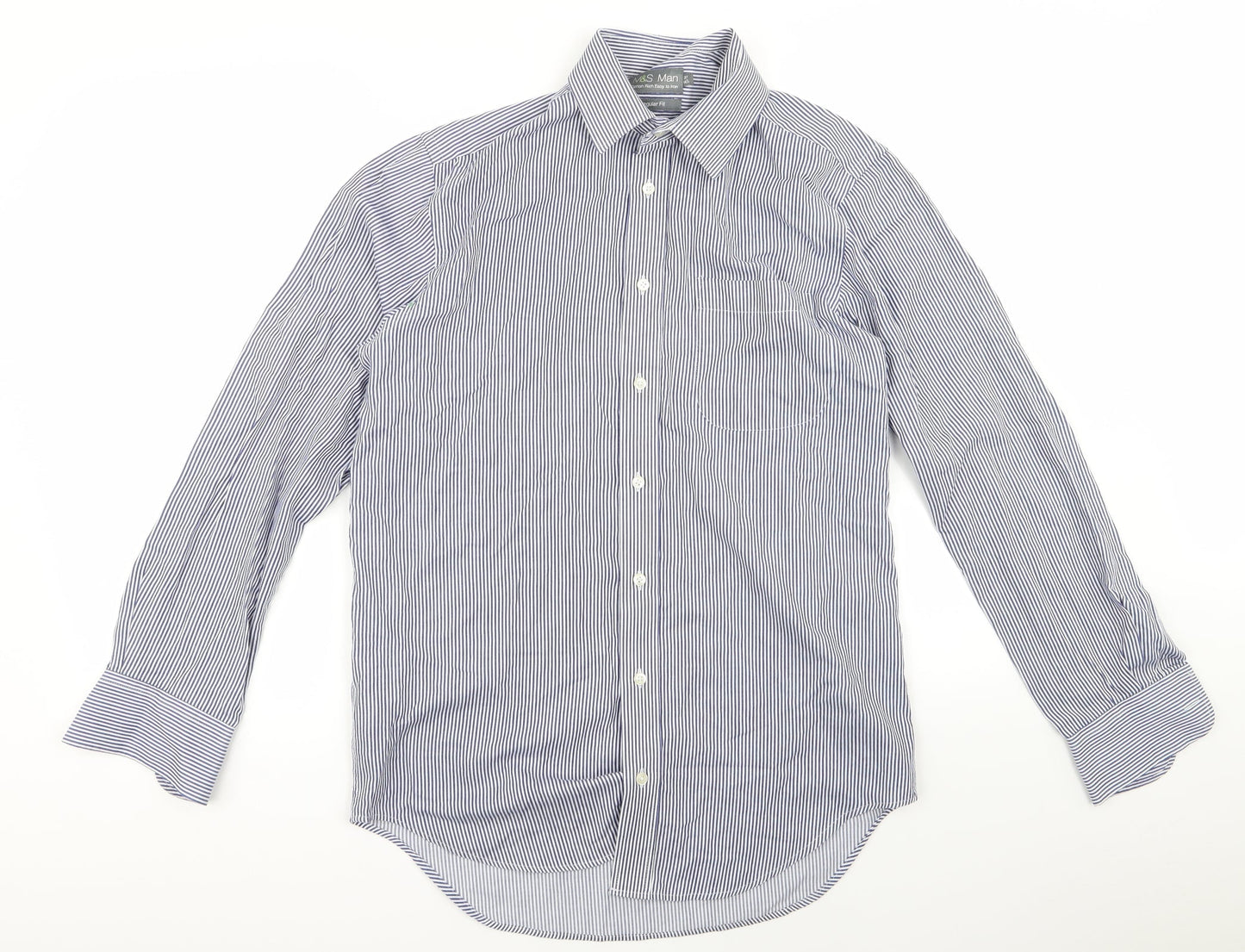 m&s Womens Blue Striped  Basic Button-Up Size 32