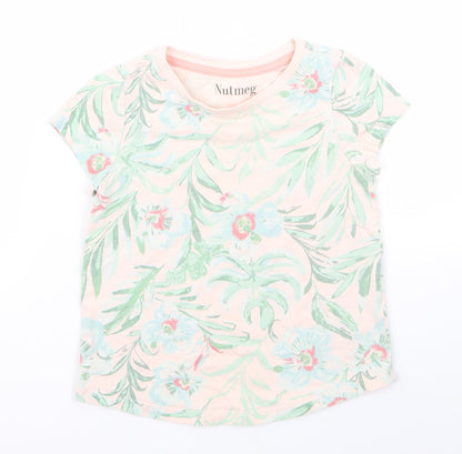 Additional front view of Nutmeg girls’ brown floral basic t-shirt, size 4, years
