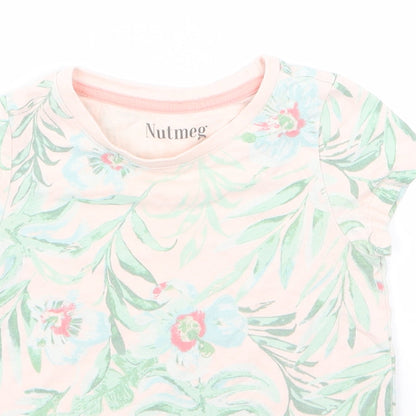 Close-up detail of Nutmeg girls’ brown floral basic t-shirt, size 4, years