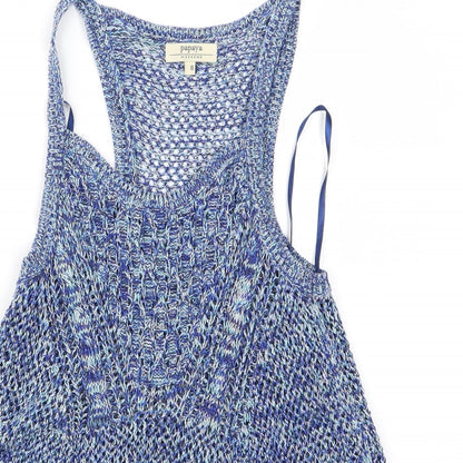 Close-up detail of Papaya women’s blue rayon a-line, size UK 8