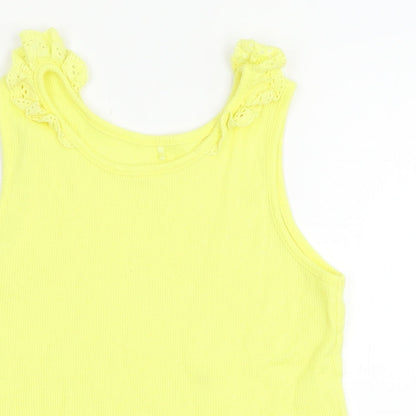 Close-up detail of George girls’ yellow basic tank, size 7-8, years