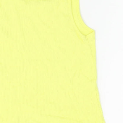 Brand and care label for George girls’ yellow basic tank, size 7-8, years
