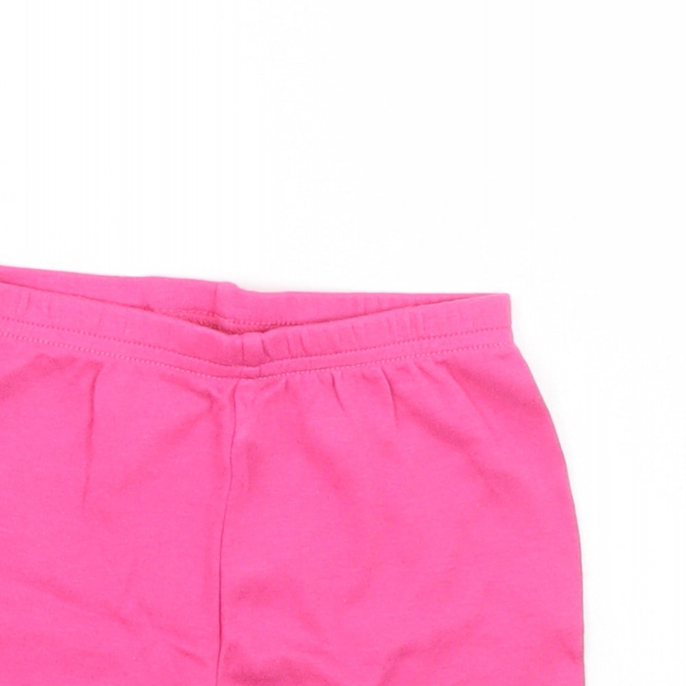 Close-up detail of Disney girls’ pink cropped trousers, size 12-18, months - sweat shorts