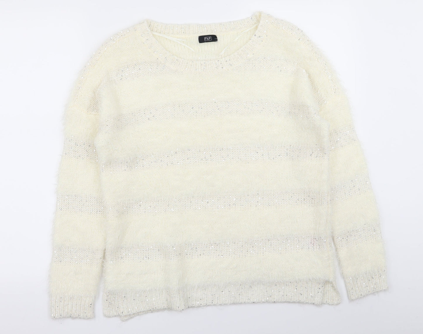 F&F Womens White Striped  Pullover Jumper Size 14