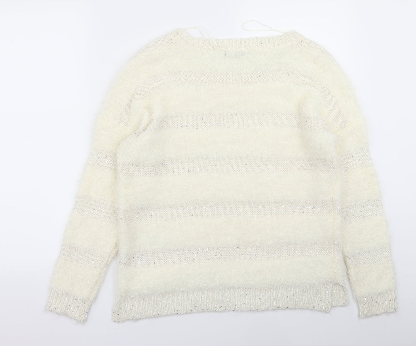 F&F Womens White Striped  Pullover Jumper Size 14