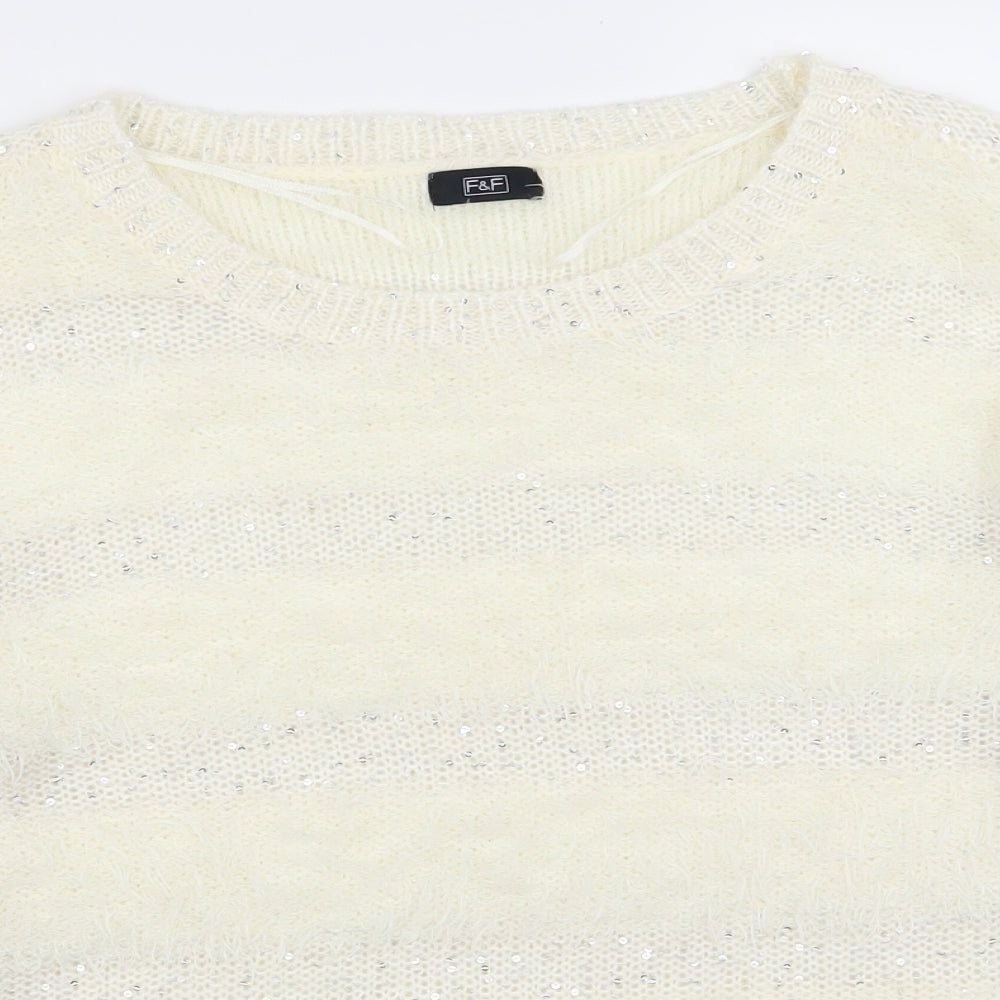 F&F Womens White Striped  Pullover Jumper Size 14