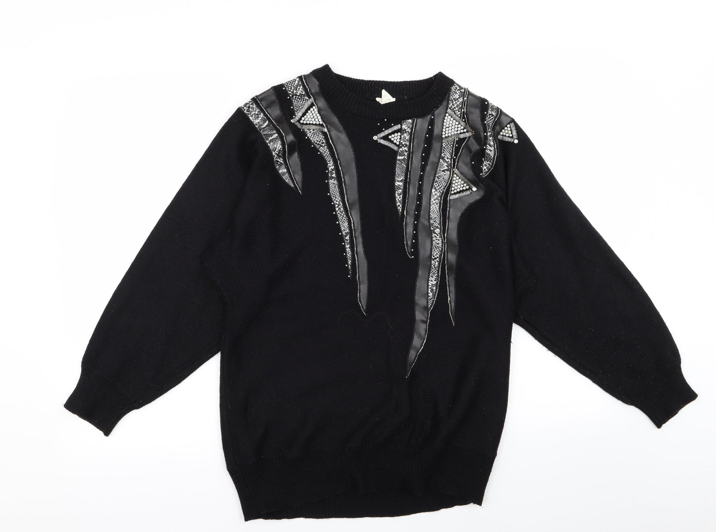sanco Womens Black Geometric  Pullover Jumper Size M
