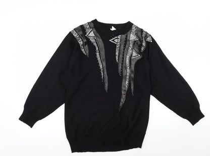 sanco Womens Black Geometric  Pullover Jumper Size M