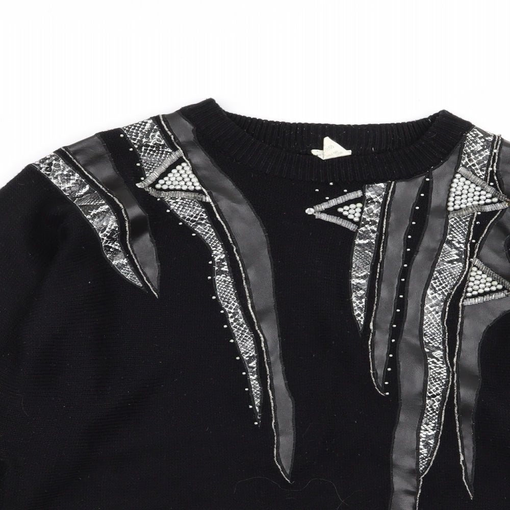 sanco Womens Black Geometric  Pullover Jumper Size M