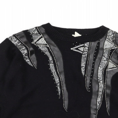 sanco Womens Black Geometric  Pullover Jumper Size M