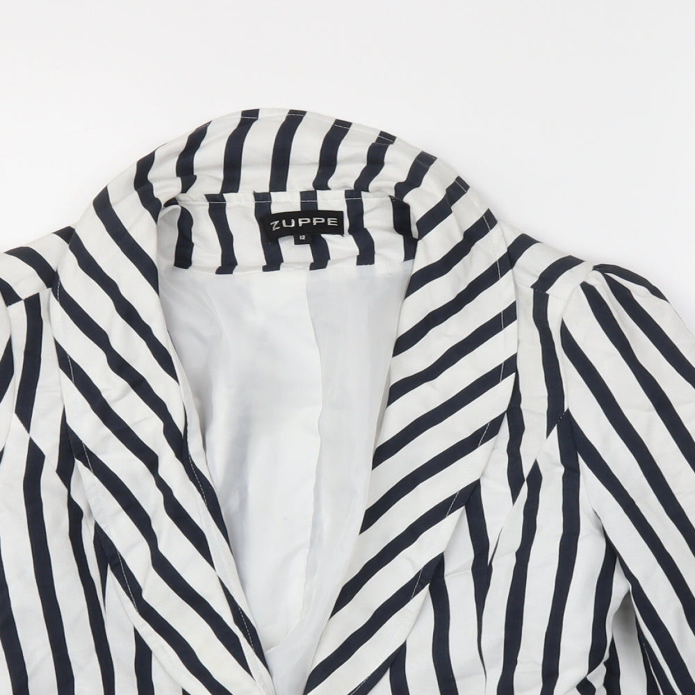 Zuppe Womens Blue Striped  Jacket Blazer Size 12