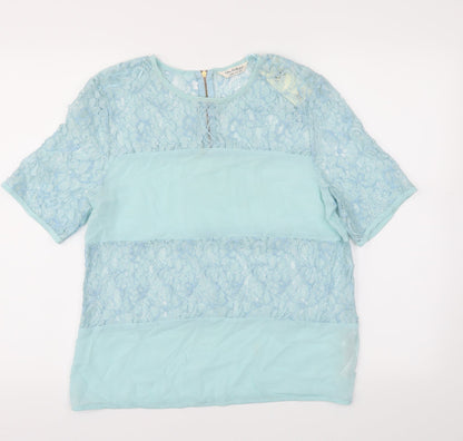 Additional front view of Miss Selfridge women’s blue basic t-shirt, size UK 12