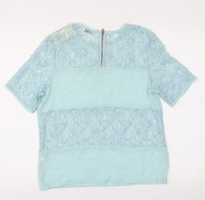 Back view of Miss Selfridge women’s blue basic t-shirt, size UK 12