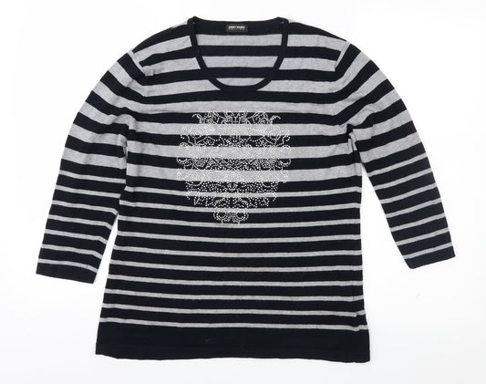 Gerry Weber Womens Blue Striped  Pullover Jumper Size 14