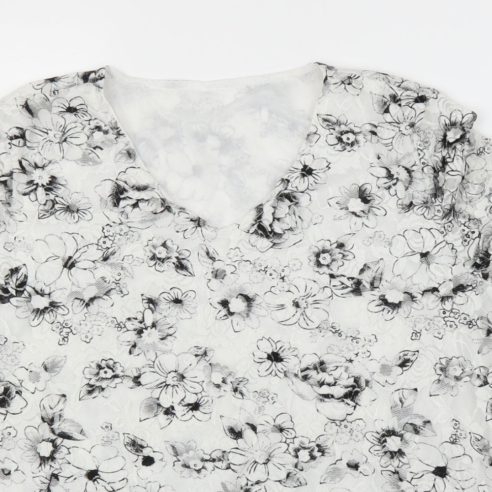 BM Womens White Floral  Basic Blouse Size M