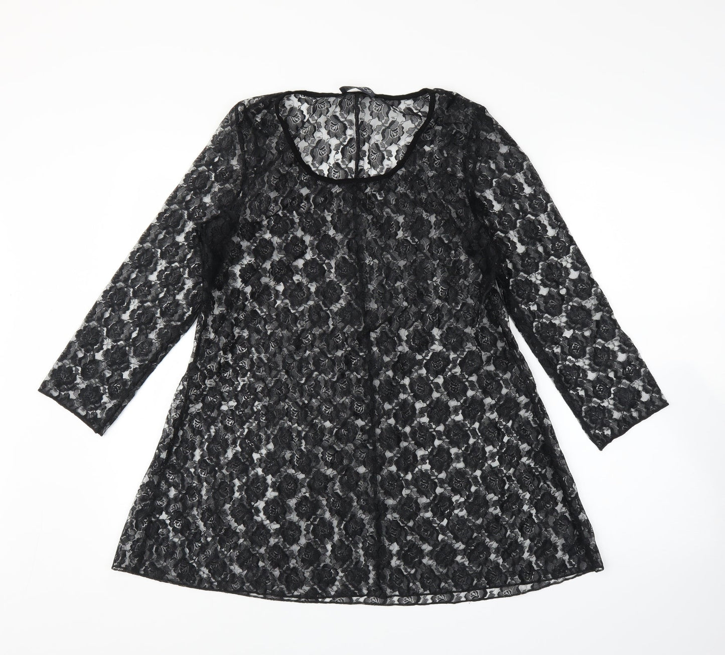 Saloos Womens Black Floral  Tunic Blouse Size M
