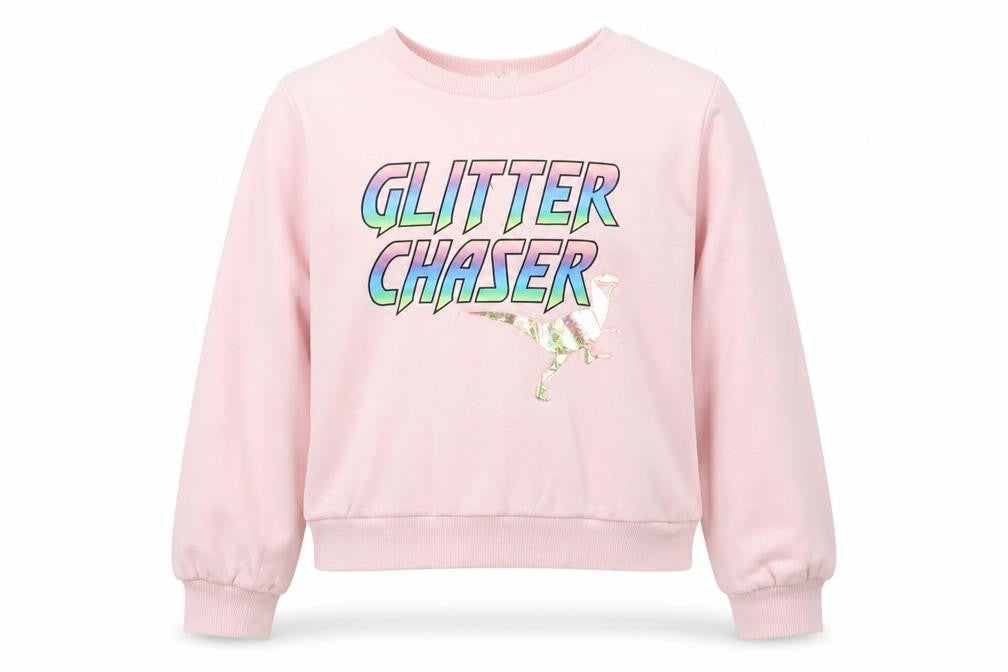H&M Girls Pink   Pullover Sweatshirt Size 11-12 Years  - Glitter Chaser Dinosaur