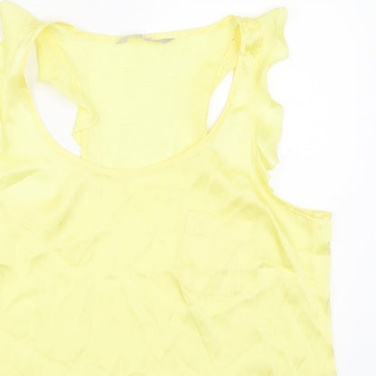 Close-up detail of Red Herring women’s yellow basic blouse, size UK 12