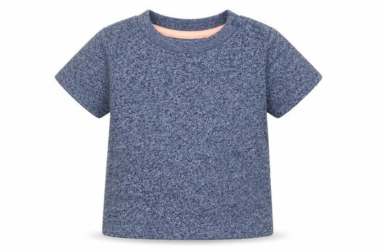 Front view of Early Days boys’ blue basic t-shirt, size 6-9, months